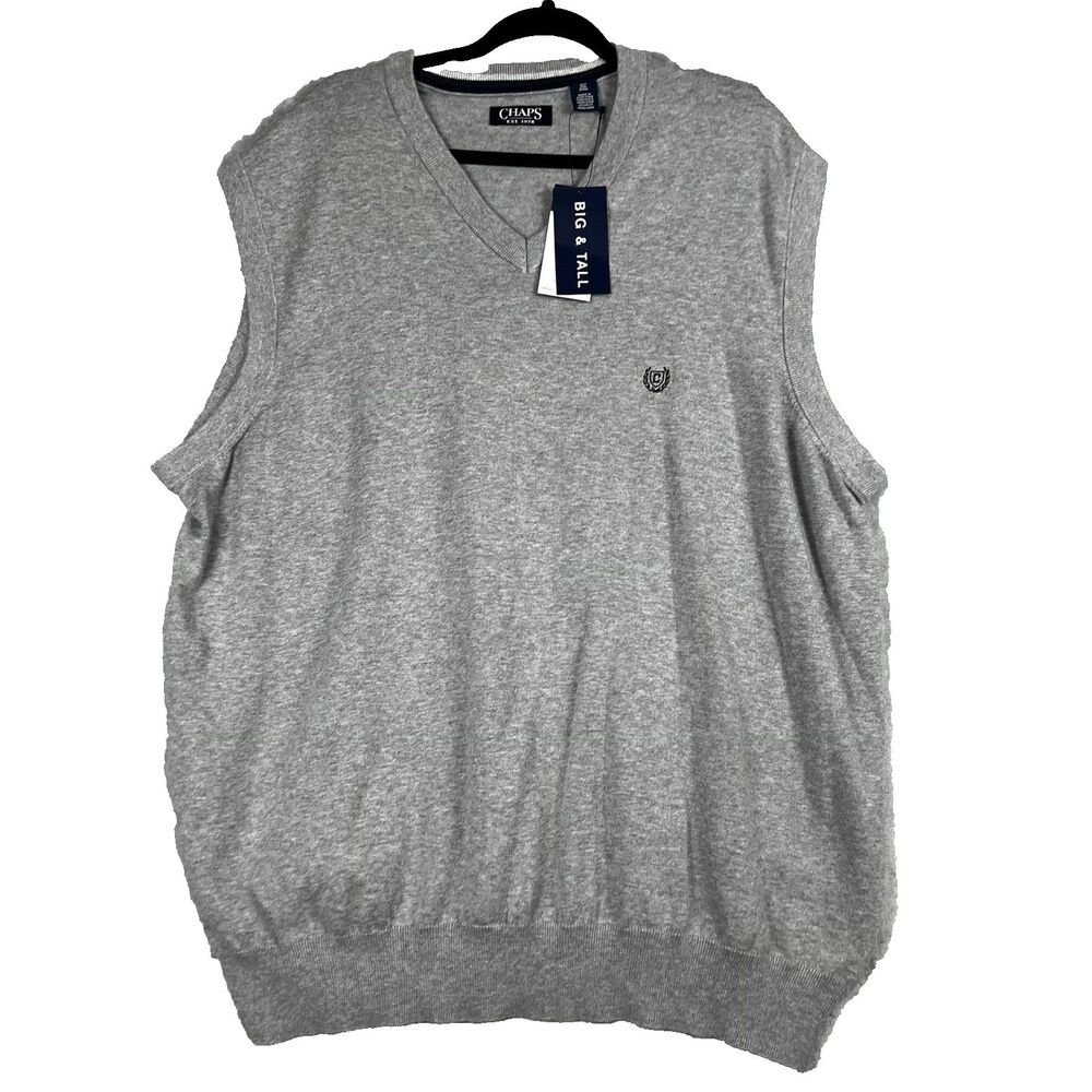 Chaps Big & Tall Mens 3XLT  V-Neck Sleeveless Gray Pullover‎ Sweater Vest NWT